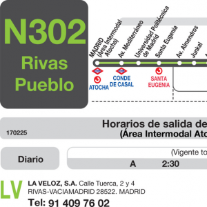 Horario de ida Línea N-302 Autobuses Nocturnos
