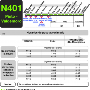 Horario de ida Línea N-401 Autobuses Nocturnos