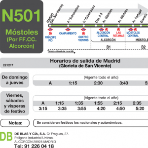 Horario de ida Línea N-501 Autobuses Nocturnos