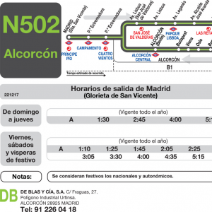 Horario de ida Línea N-502 Autobuses Nocturnos