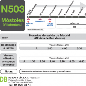 Horario de ida Línea N-503 Autobuses Nocturnos