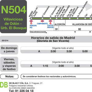Horario de ida Línea N-504 Autobuses Nocturnos