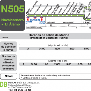 Horario de ida Línea N-505 Autobuses Nocturnos