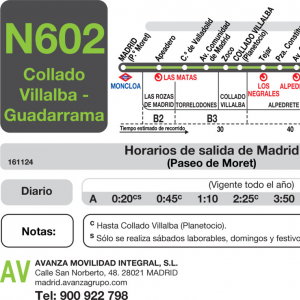 Horario de ida Línea N-602 Autobuses Nocturnos