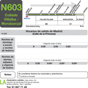 Horario de ida Línea N-603 Autobuses Nocturnos
