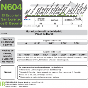 Horario de ida Línea N-604 Autobuses Nocturnos