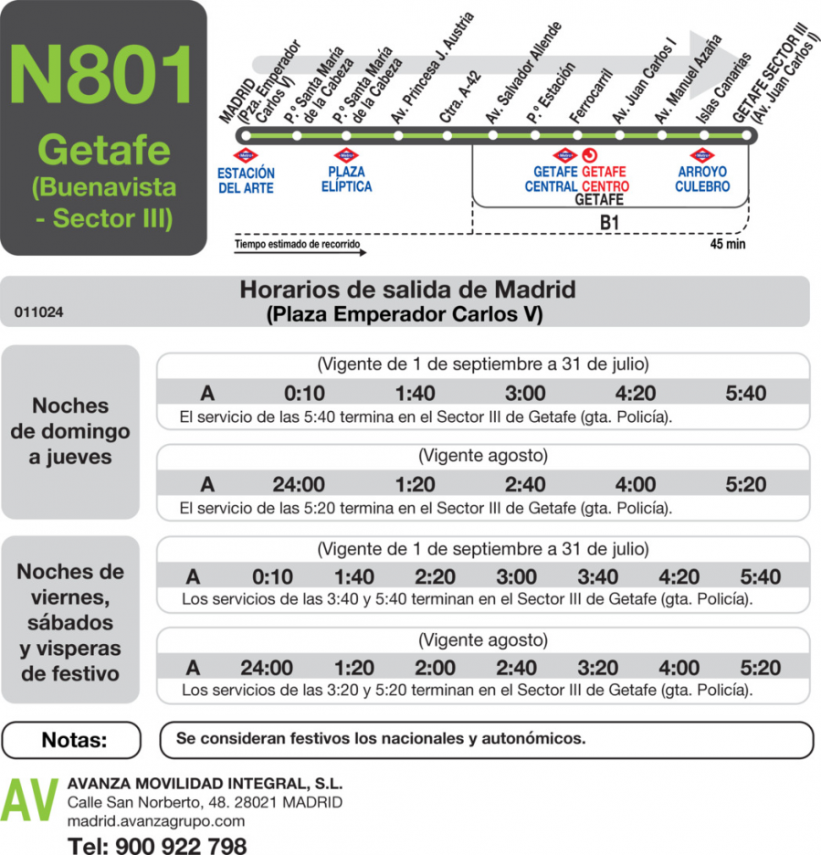 Horario de ida