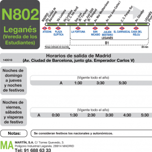 Horario de ida Línea N-802 Autobuses Nocturnos