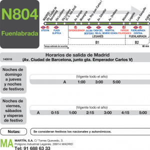 Horario de ida Línea N-804 Autobuses Nocturnos