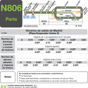 Horario de ida Línea N-806 Autobuses Nocturnos