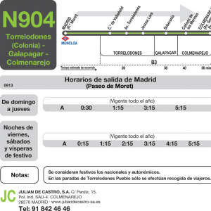 Horario de ida Línea N-904 Autobuses Nocturnos