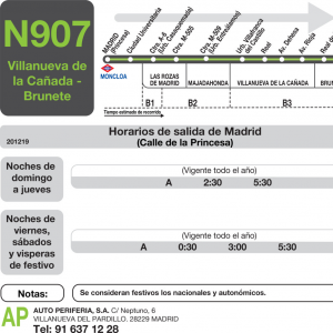 Horario de ida Línea N-907 Autobuses Nocturnos