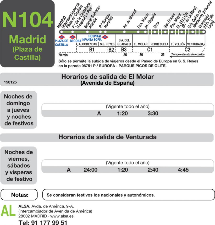 Horario de vuelta