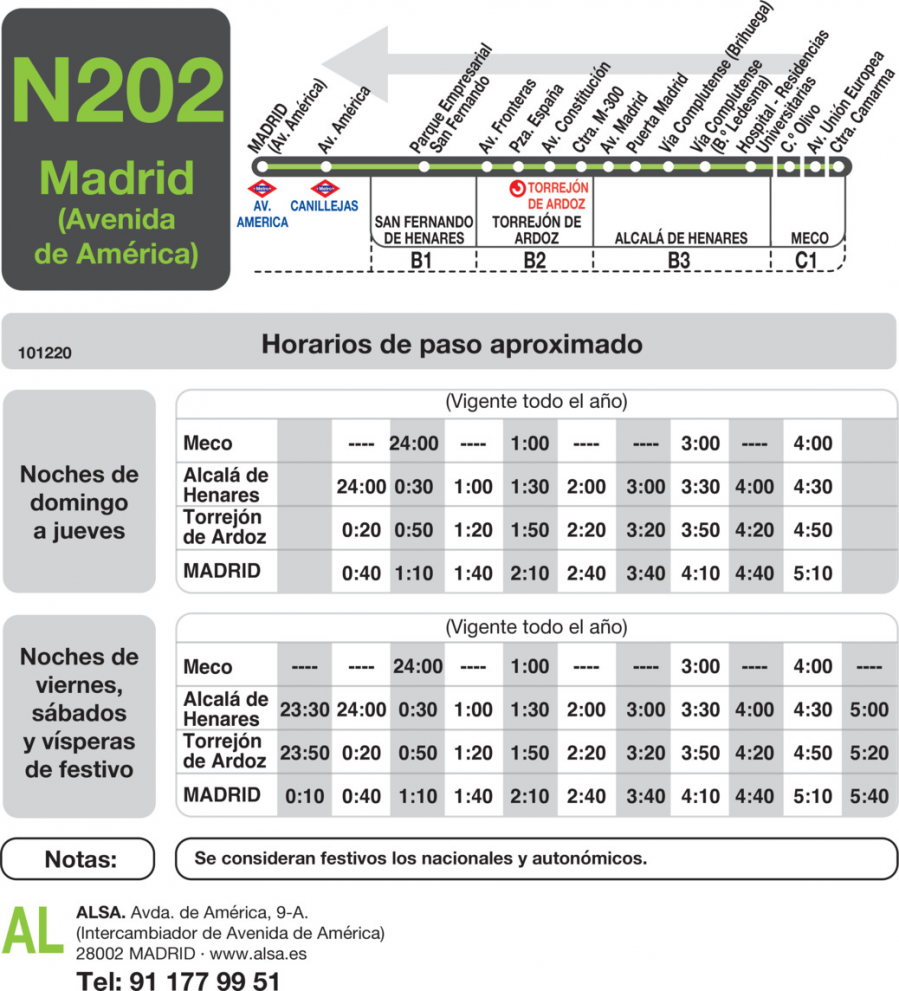 Horario de vuelta