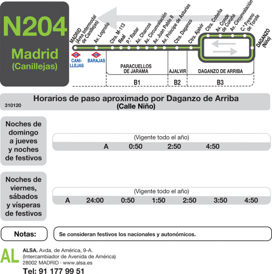 Horario de vuelta