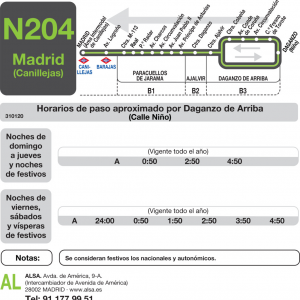 Horario de vuelta Línea N-204 Autobuses Nocturnos