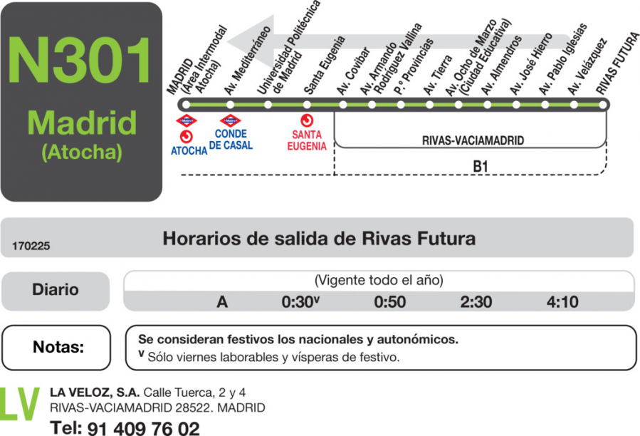 Horario de vuelta