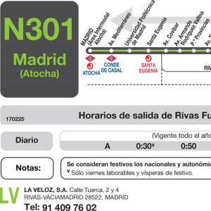Horario de vuelta Línea N-301 Autobuses Nocturnos