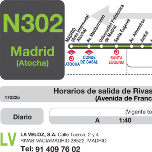 Horario de vuelta Línea N-302 Autobuses Nocturnos