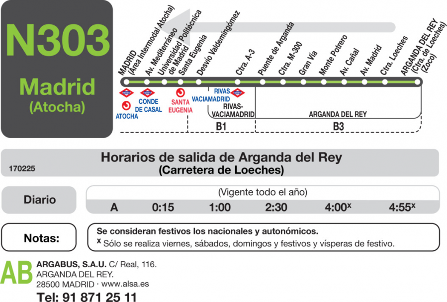 Horario de vuelta