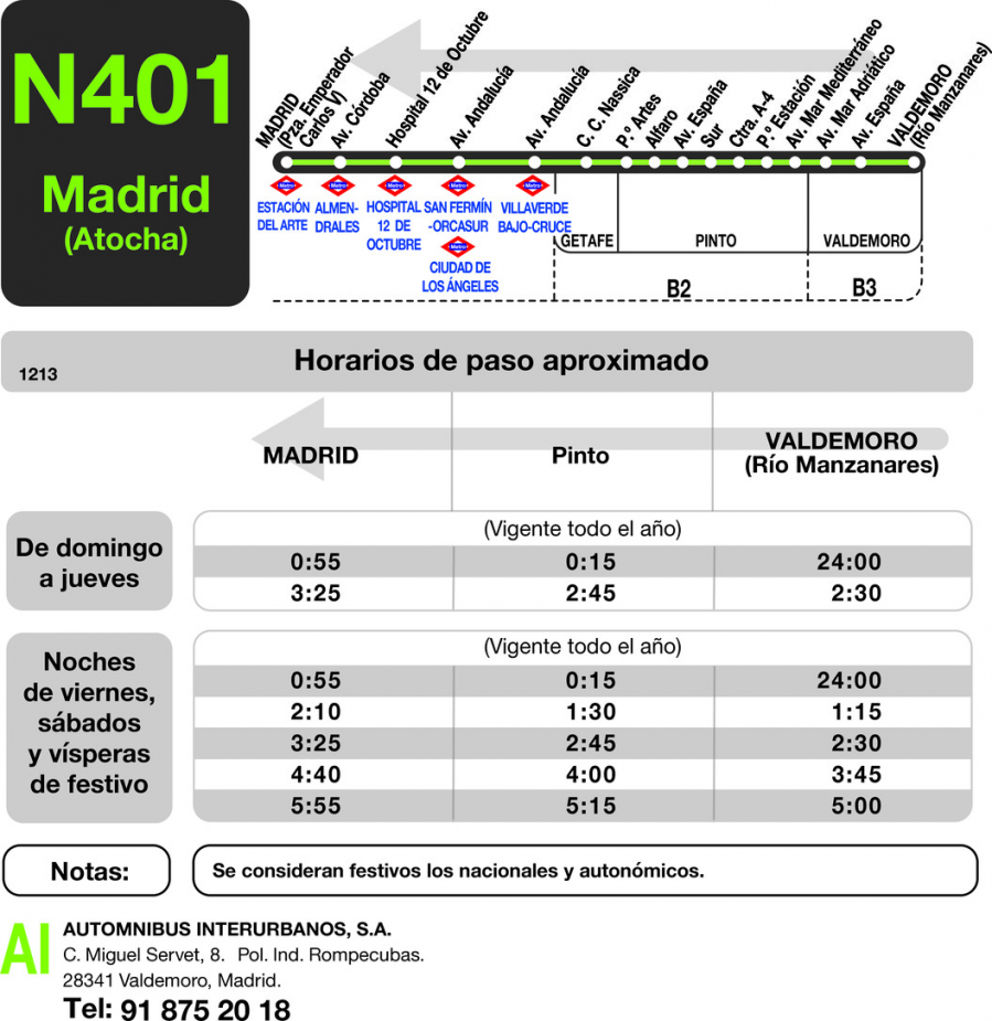 Horario de vuelta