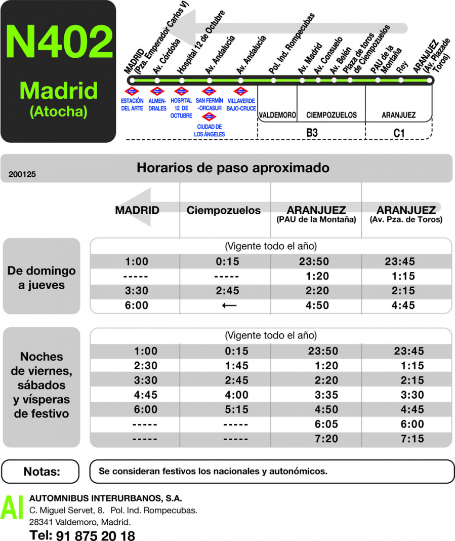 Horario de vuelta