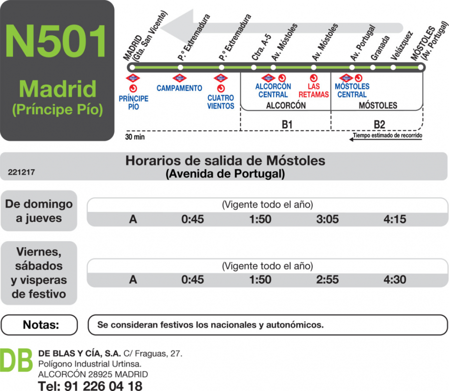 Horario de vuelta