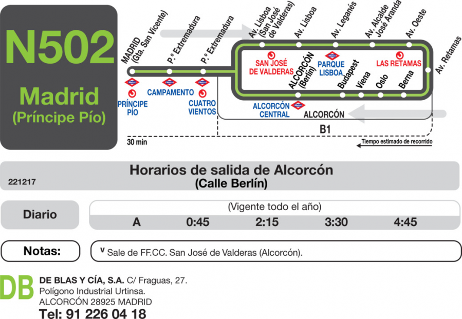 Horario de vuelta