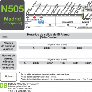 Horario de vuelta Línea N-505 Autobuses Nocturnos