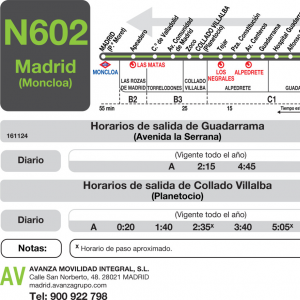 Horario de vuelta Línea N-602 Autobuses Nocturnos