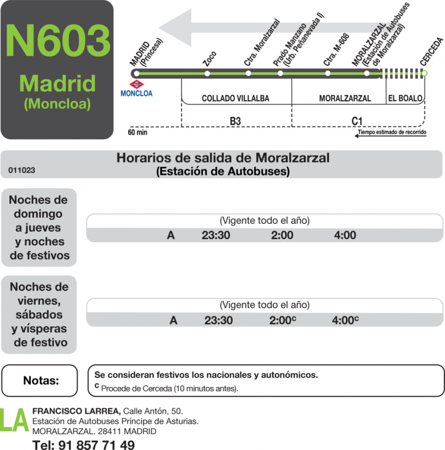 Horario de vuelta