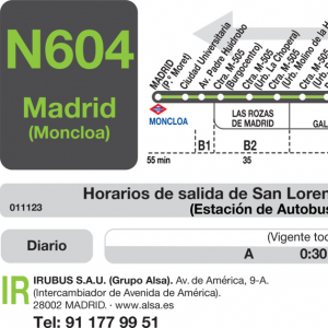 Horario de vuelta Línea N-604 Autobuses Nocturnos