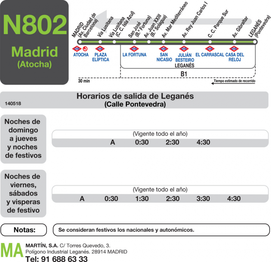 Horario de vuelta