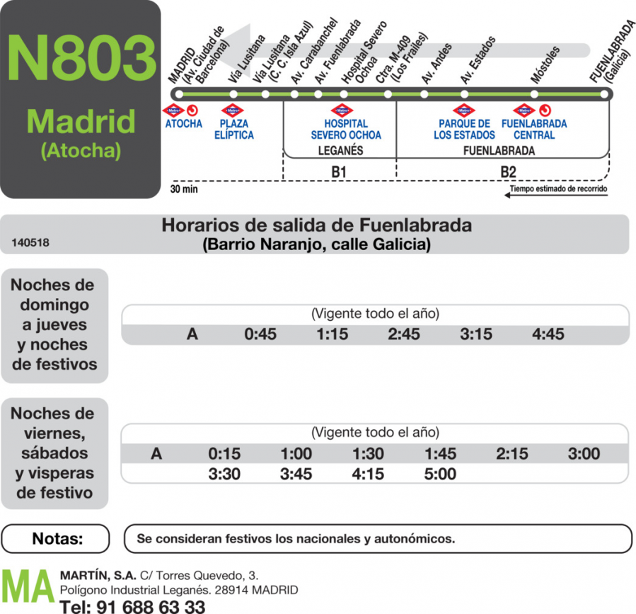 Horario de vuelta