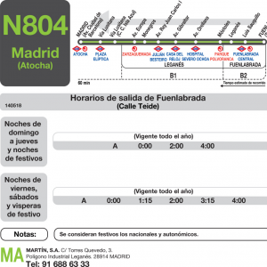 Horario de vuelta Línea N-804 Autobuses Nocturnos