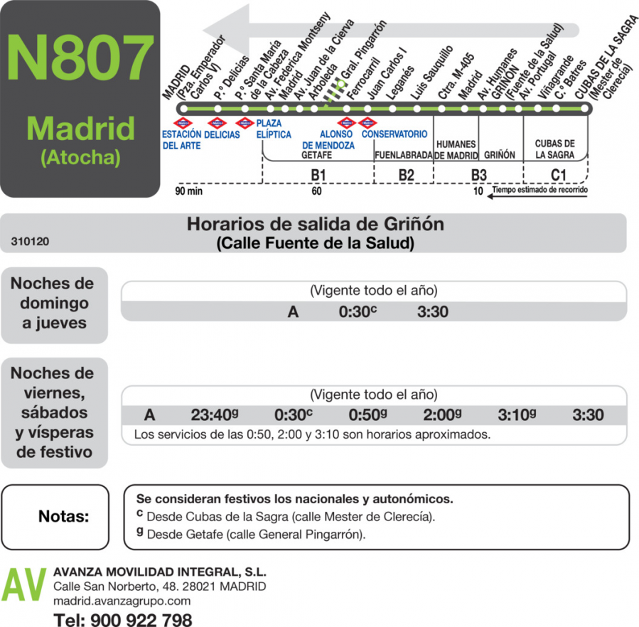 Horario de vuelta