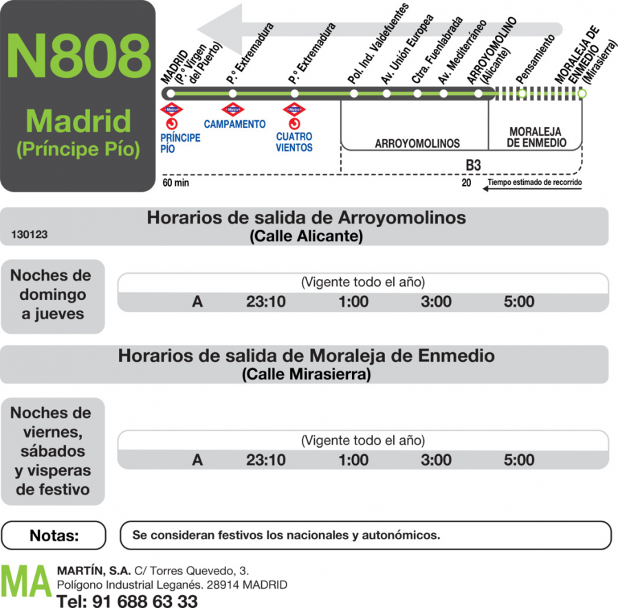 Horario de vuelta