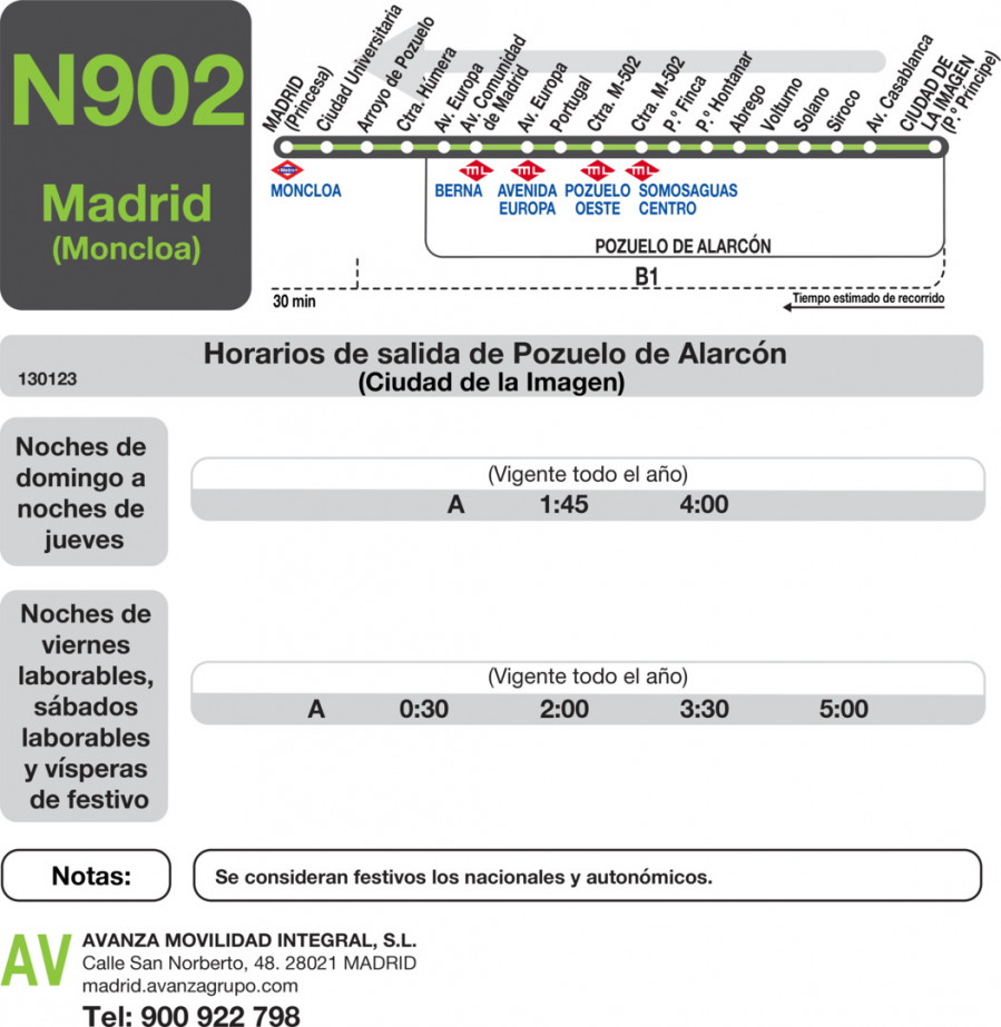 Horario de vuelta