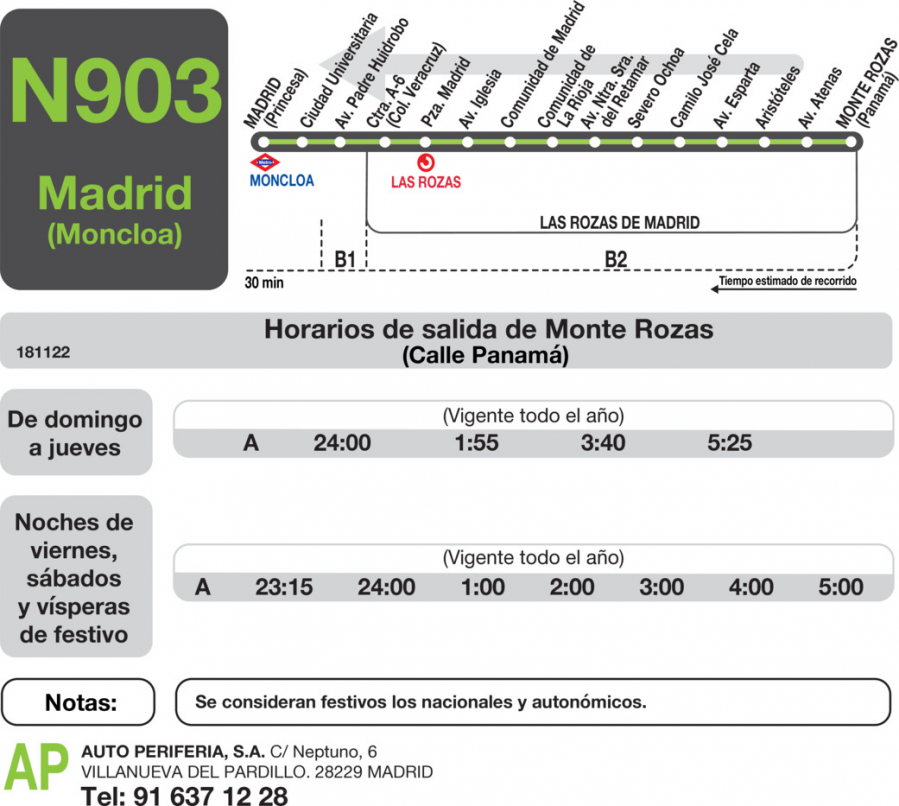 Horario de vuelta