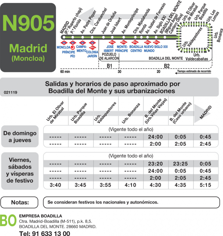 Horario de vuelta