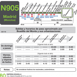 Horario de vuelta Línea N-905 Autobuses Nocturnos