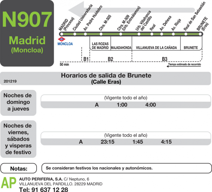 Horario de vuelta