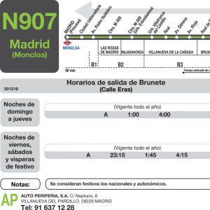 Horario de vuelta Línea N-907 Autobuses Nocturnos
