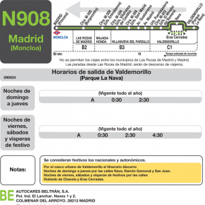 Horario de vuelta Línea N-908 Autobuses Nocturnos