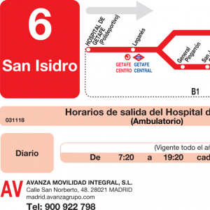 Horario de ida Línea L-6 Getafe Autobuses Urbanos