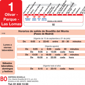 Horario de ida Línea L-1 Boadilla del Monte Autobuses Urbanos