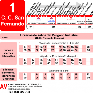 Horario de ida Línea L-1 Coslada Autobuses Urbanos