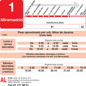 Horario de ida Línea L-1 Paracuellos de Jarama Autobuses Urbanos