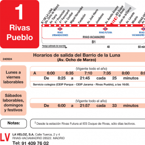 Horario de ida Línea L-1 Rivas-Vaciamadrid Autobuses Urbanos