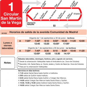 Horario de ida Línea L-1 San Martín de la Vega Autobuses Urbanos